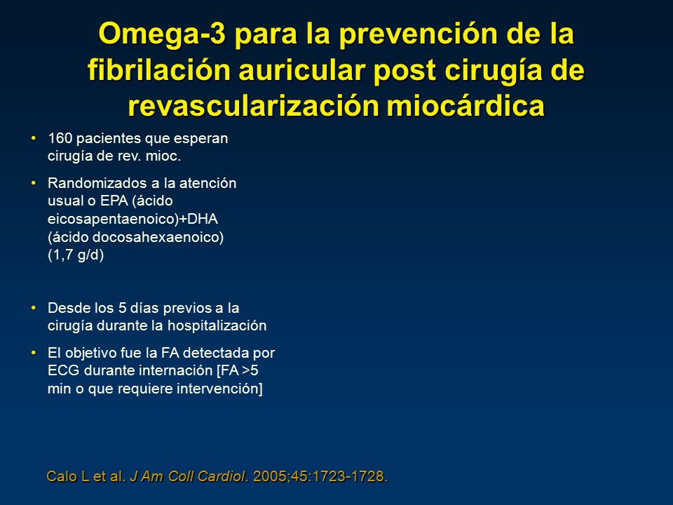 Omega-3 para la prevención de la fibrilación auricular post cirugía de revascularización miocárdica