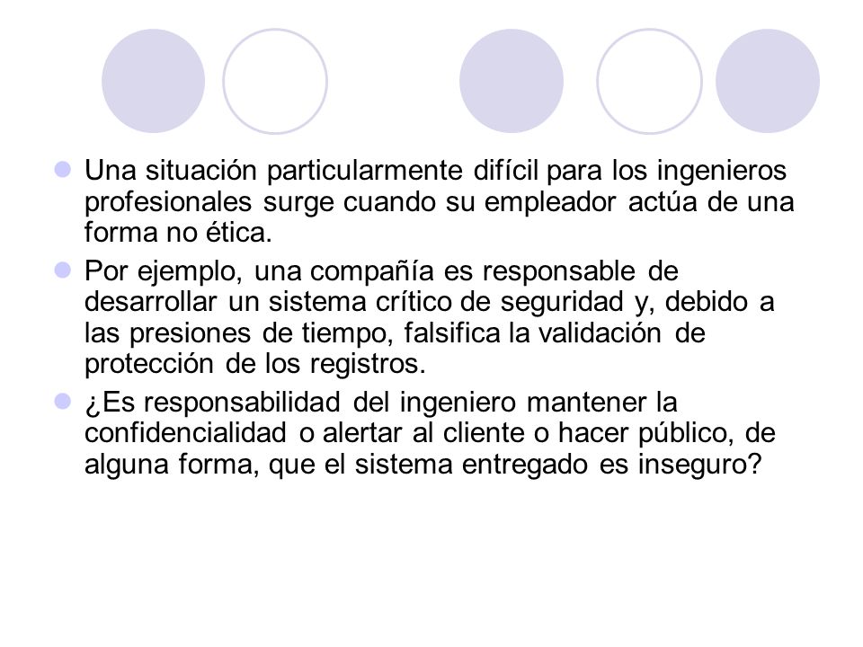 Una situación particularmente difícil para los ingenieros profesionales surge cuando su empleador actúa de una forma no ética.