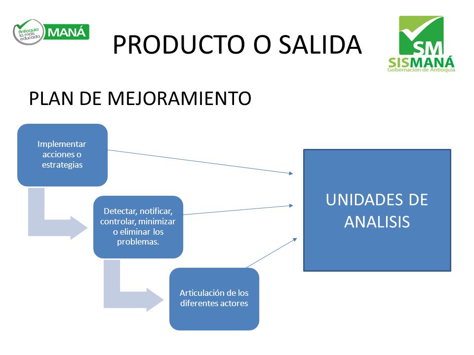 PRODUCTO O SALIDA PLAN DE MEJORAMIENTO UNIDADES DE ANALISIS