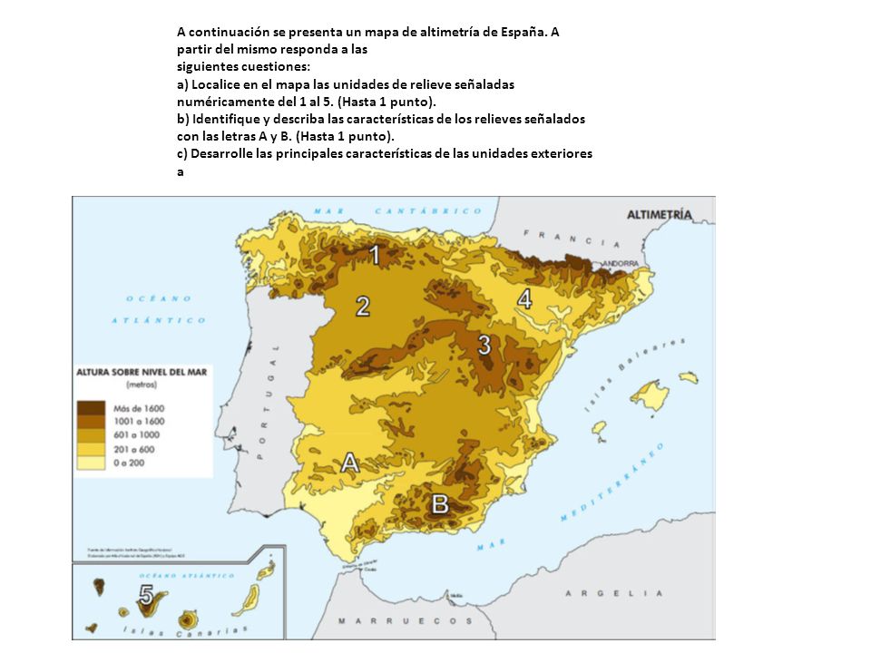 A continuación se presenta un mapa de altimetría de España