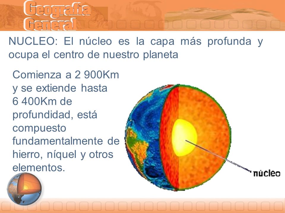 NUCLEO: El núcleo es la capa más profunda y ocupa el centro de nuestro planeta