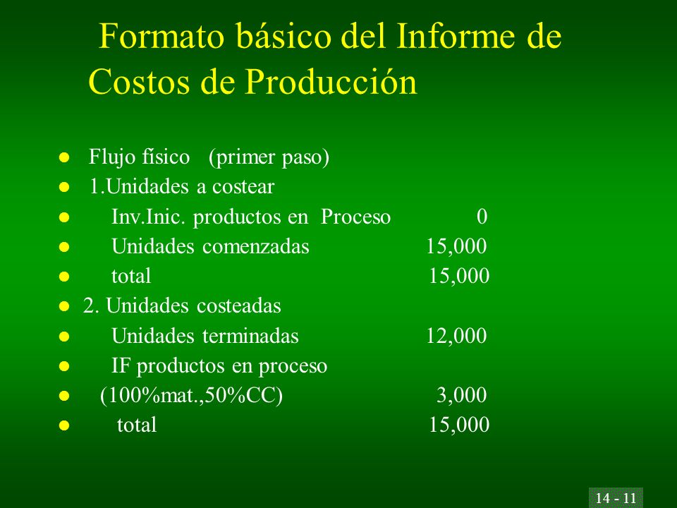 Formato básico del Informe de Costos de Producción