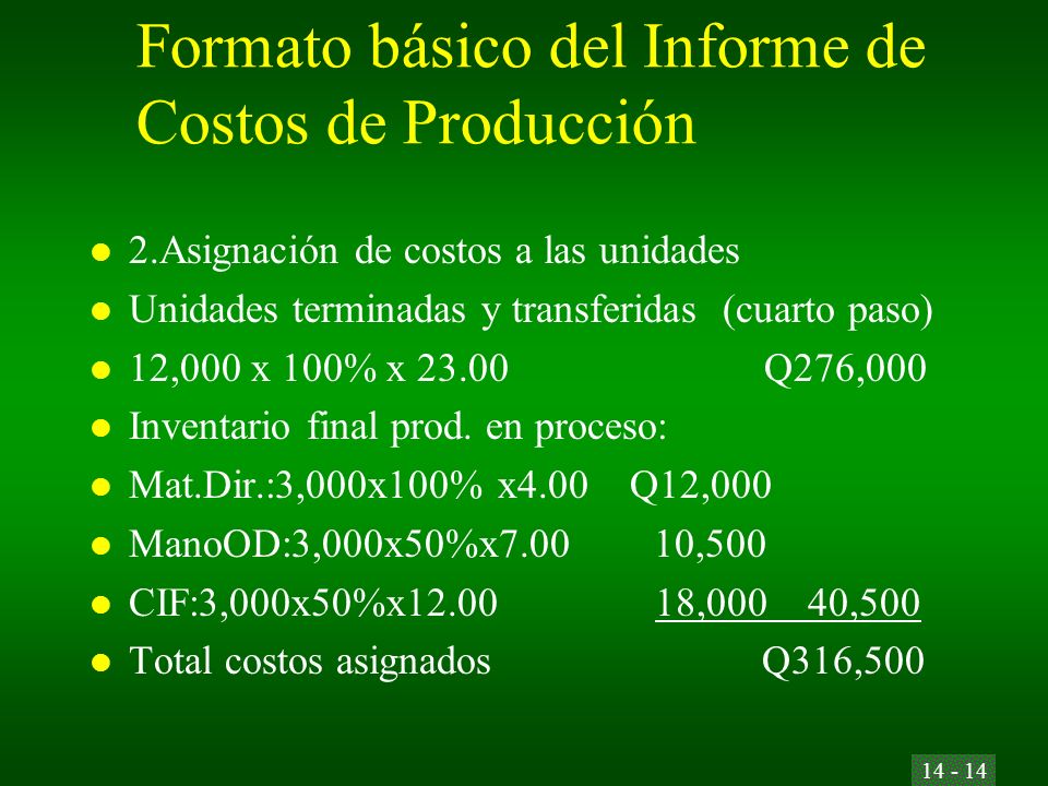 Formato básico del Informe de Costos de Producción