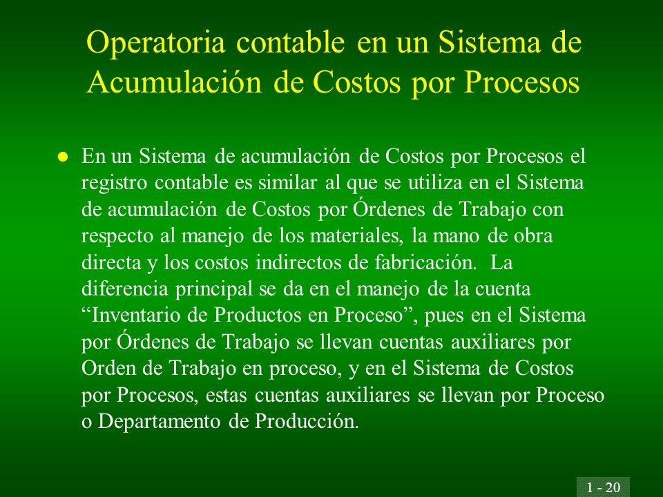 Operatoria contable en un Sistema de Acumulación de Costos por Procesos