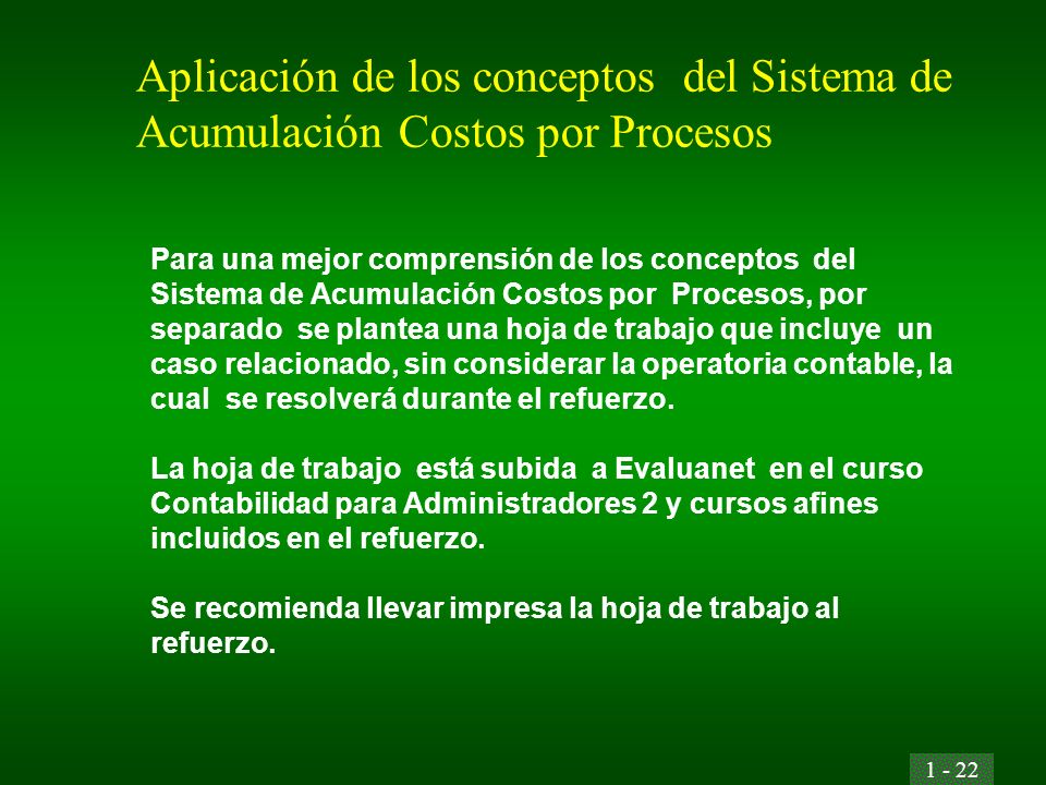 Aplicación de los conceptos del Sistema de Acumulación Costos por Procesos