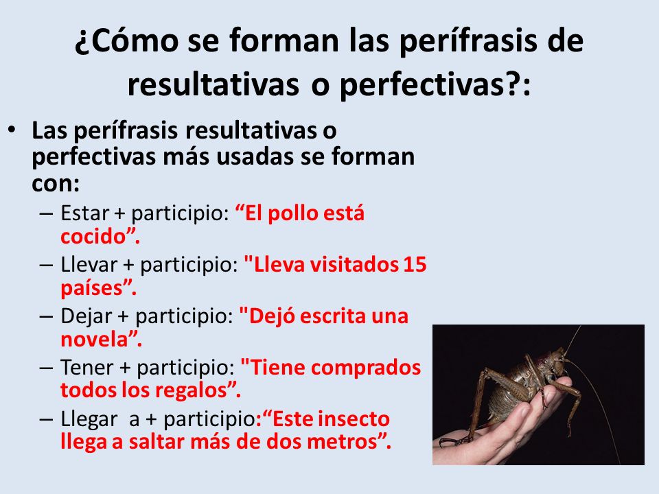 ¿Cómo se forman las perífrasis de resultativas o perfectivas :