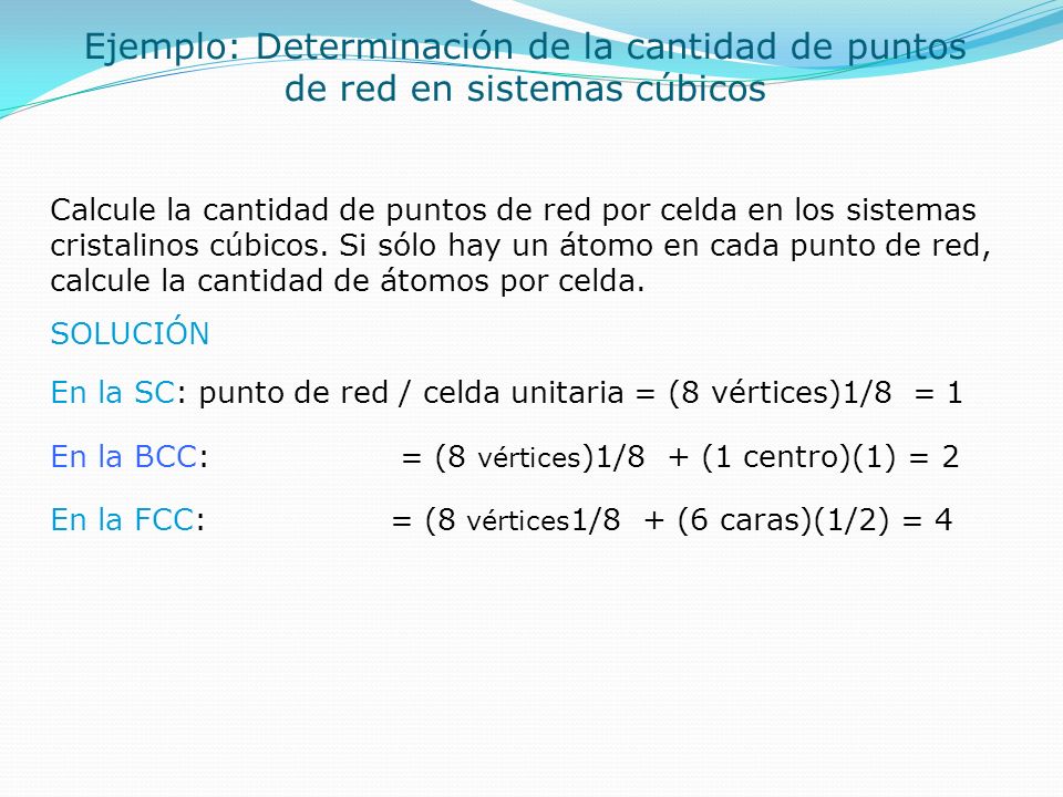 Ejemplo: Determinación de la cantidad de puntos de red en sistemas cúbicos
