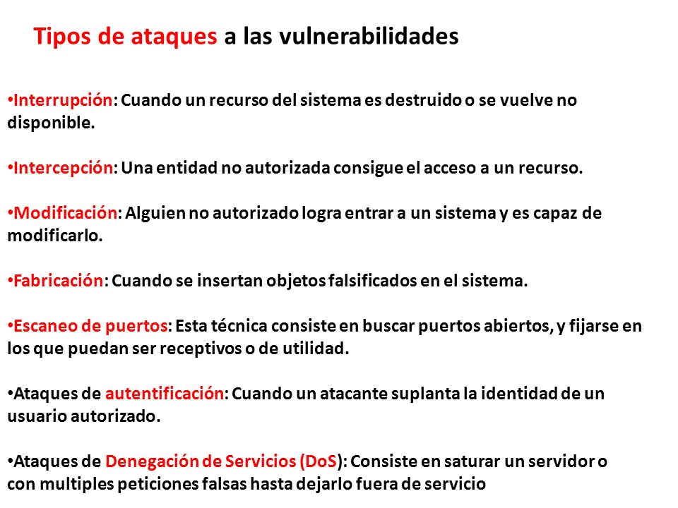 Tipos de ataques a las vulnerabilidades