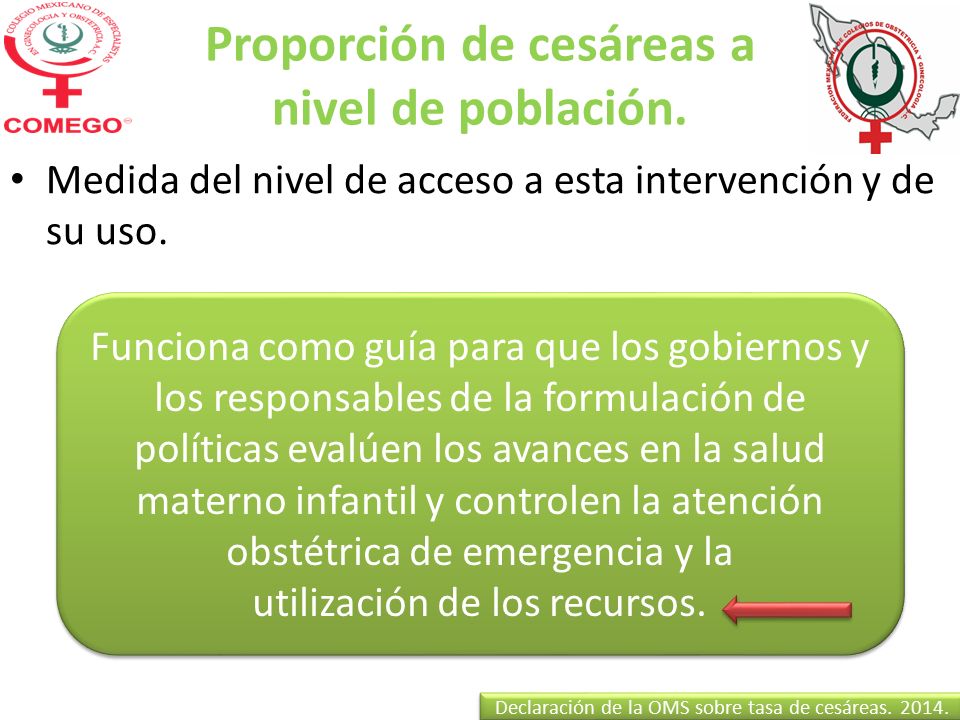 Proporción de cesáreas a nivel de población.