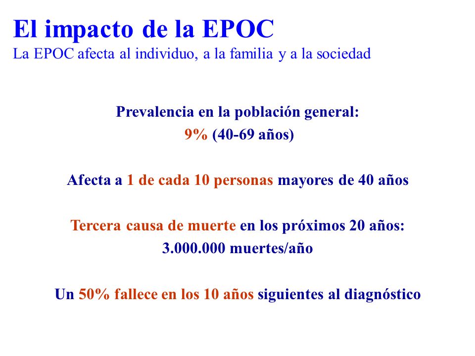 El impacto de la EPOC La EPOC afecta al individuo, a la familia y a la sociedad