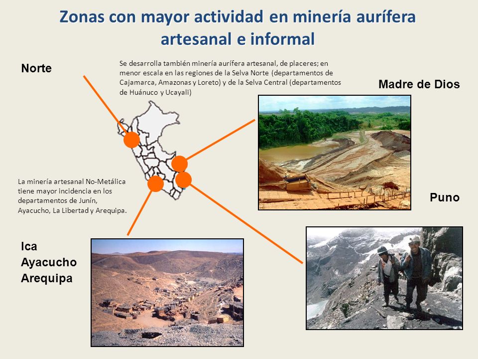 Zonas con mayor actividad en minería aurífera artesanal e informal