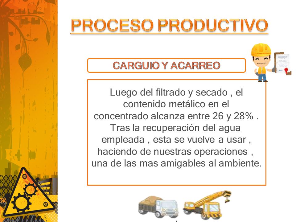 PROCESO PRODUCTIVO CARGUIO Y ACARREO Luego del filtrado y secado , el