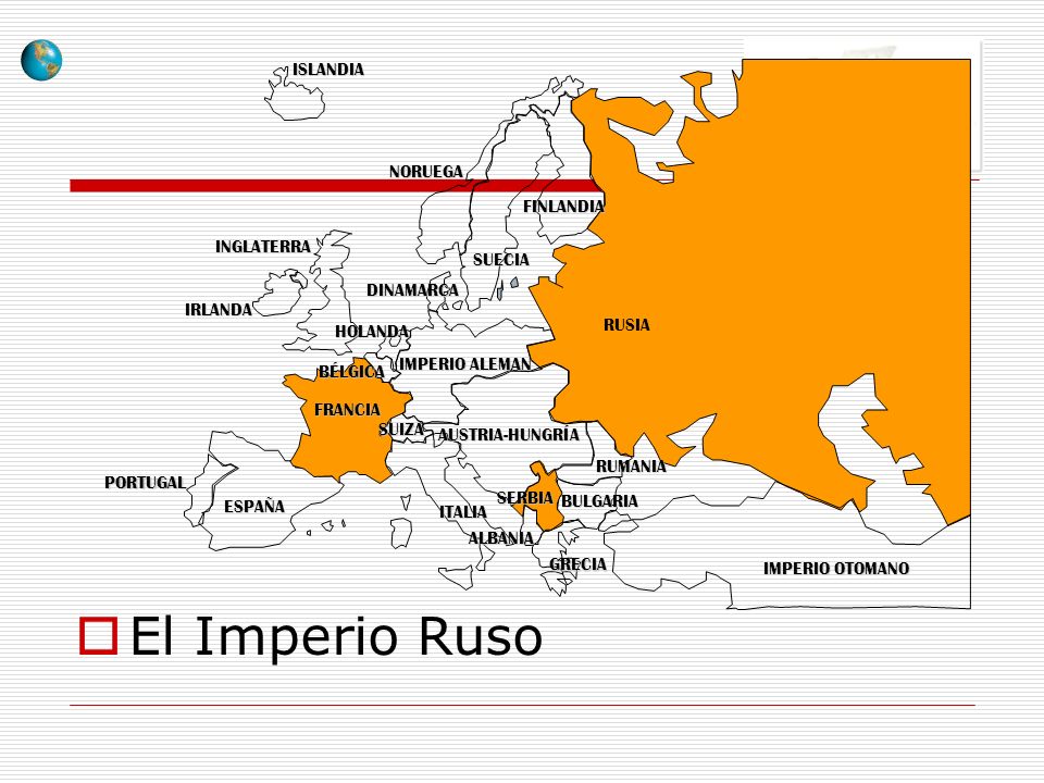 El Imperio Ruso ISLANDIA NORUEGA FINLANDIA INGLATERRA SUECIA DINAMARCA