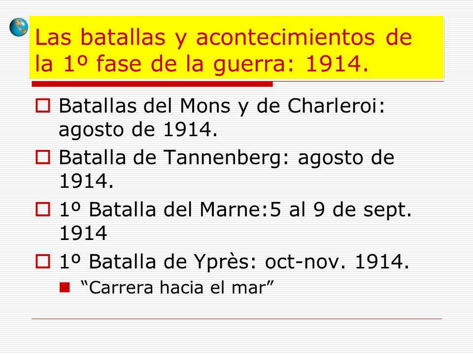 Las batallas y acontecimientos de la 1º fase de la guerra: 1914.