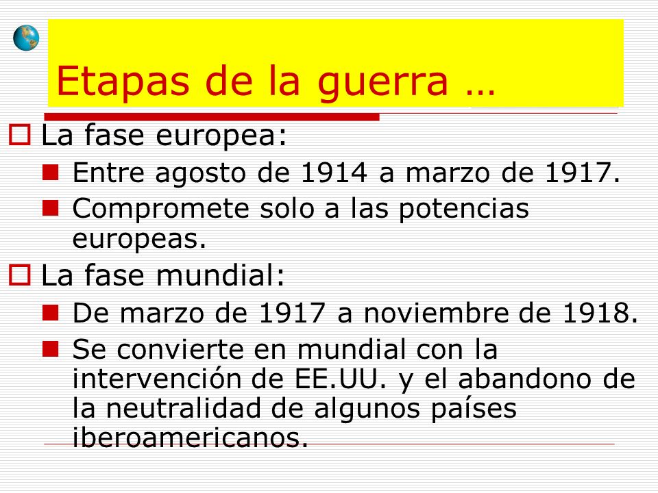 Etapas de la guerra … La fase europea: La fase mundial: