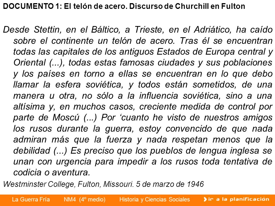 DOCUMENTO 1: El telón de acero. Discurso de Churchill en Fulton