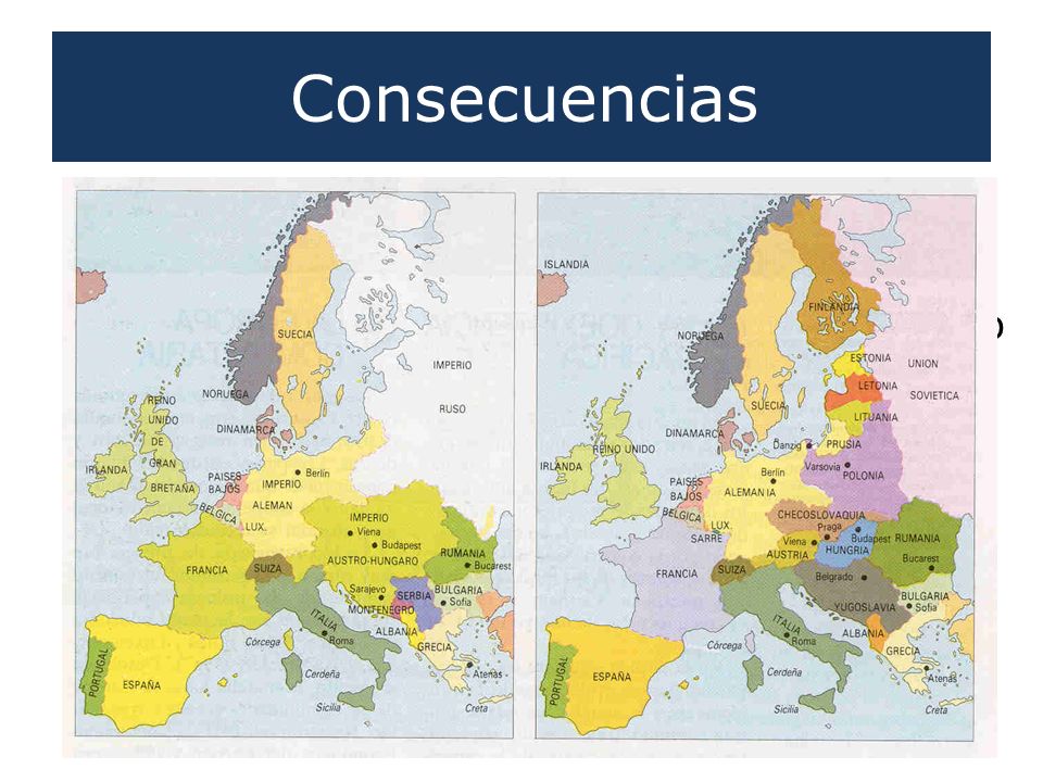 Consecuencias Decadencia de Europa y traspaso de sus mercados comerciales a E.U. Y Japón.