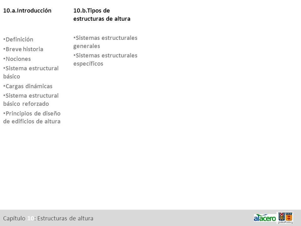 10.a.Introducción Definición. Breve historia. Nociones. Sistema estructural básico. Cargas dinámicas.