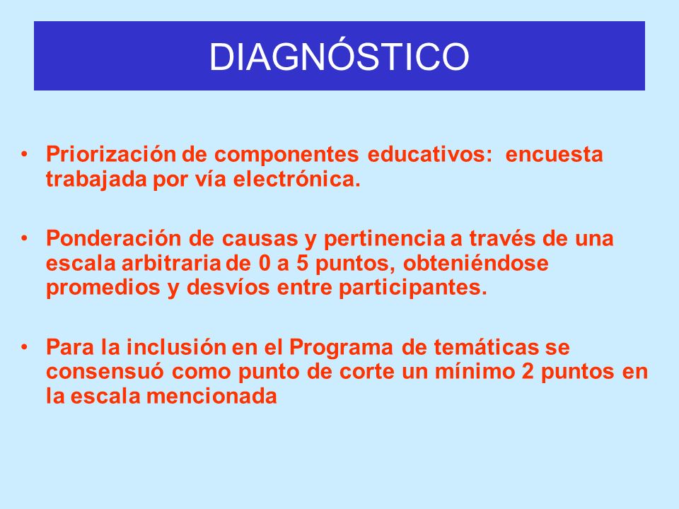 DIAGNÓSTICO Priorización de componentes educativos: encuesta trabajada por vía electrónica.