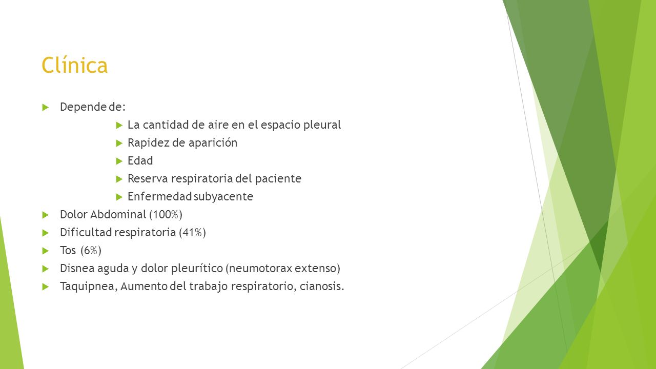 Clínica Depende de: La cantidad de aire en el espacio pleural
