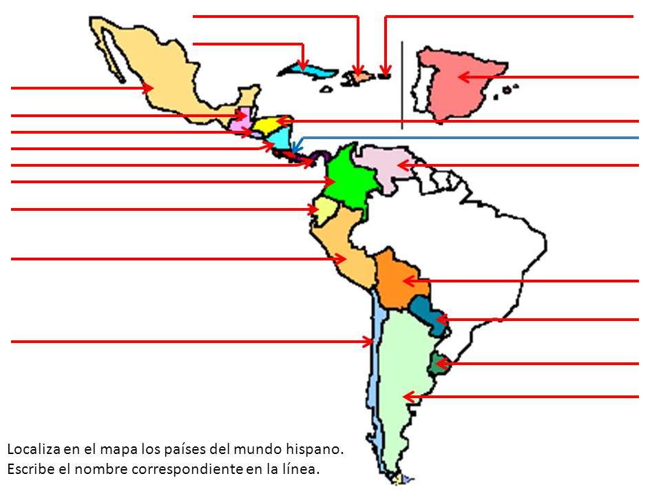 Localiza en el mapa los países del mundo hispano. 
