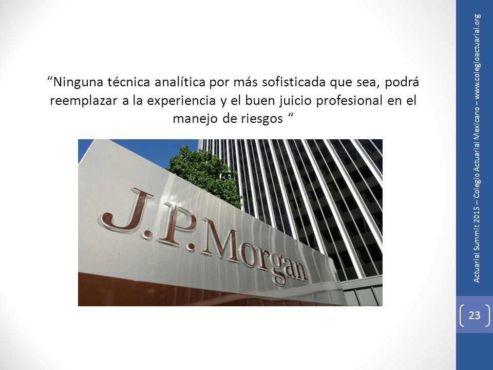 Ninguna técnica analítica por más sofisticada que sea, podrá reemplazar a la experiencia y el buen juicio profesional en el manejo de riesgos