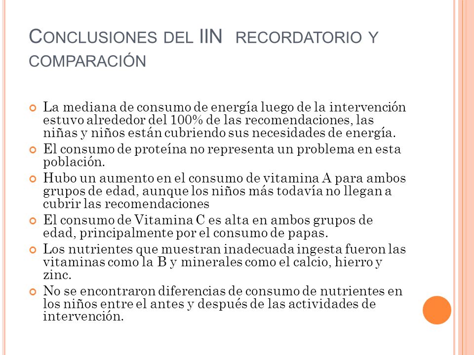 Conclusiones del IIN recordatorio y comparación