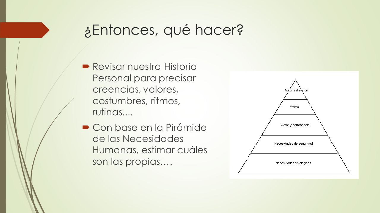 ¿Entonces, qué hacer Revisar nuestra Historia Personal para precisar creencias, valores, costumbres, ritmos, rutinas....