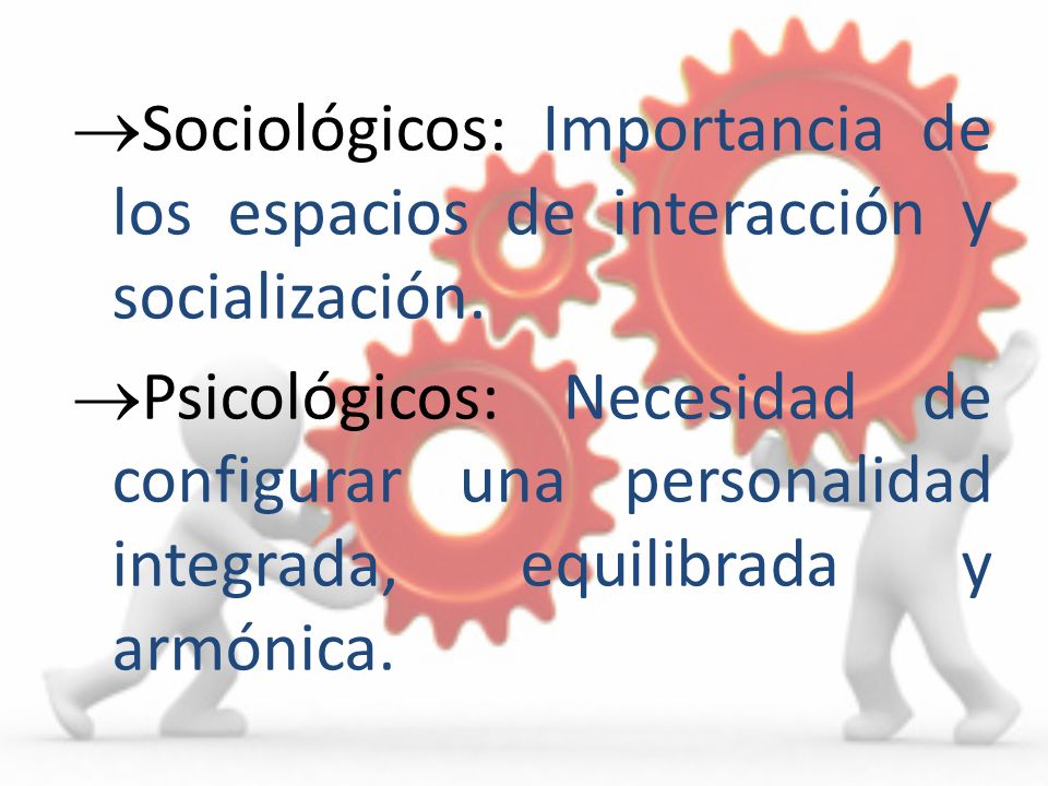 Sociológicos: Importancia de los espacios de interacción y socialización.