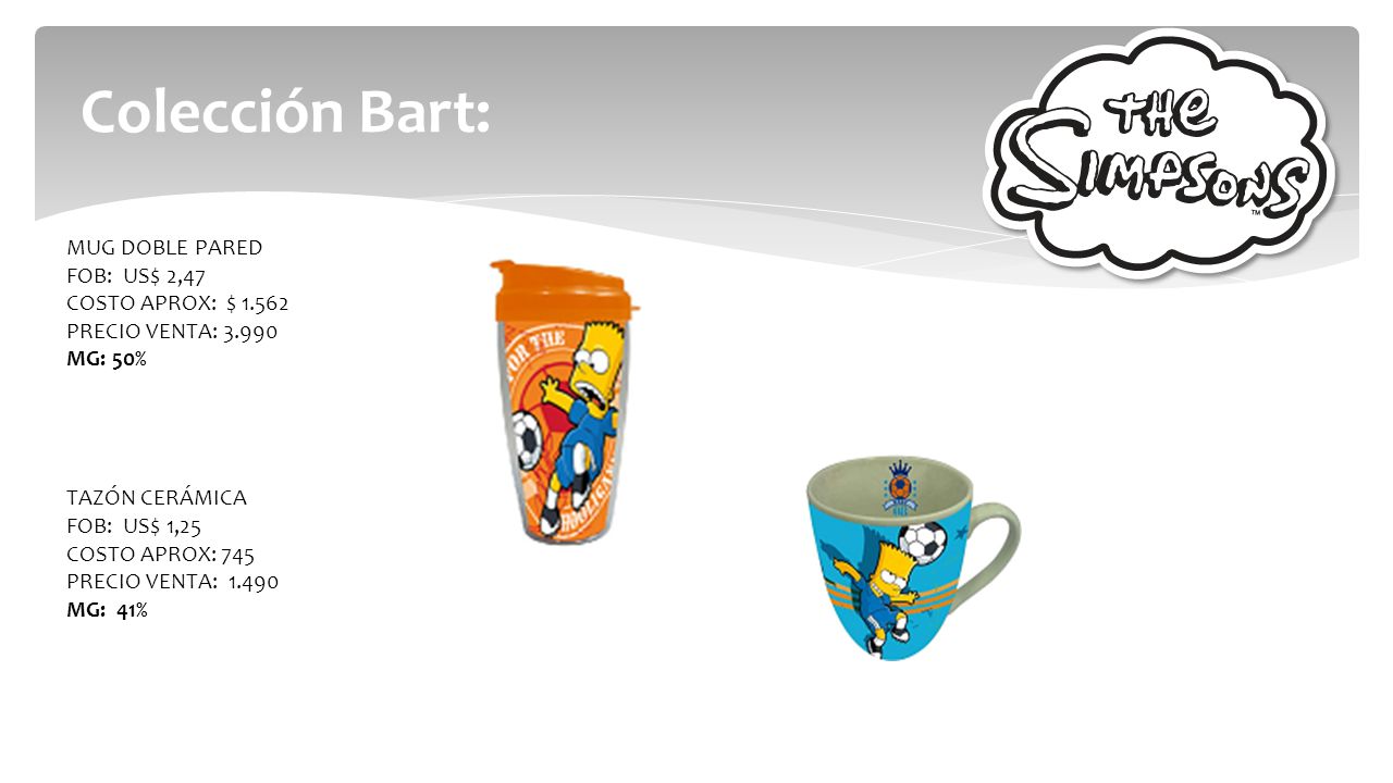 Colección Bart: MUG DOBLE PARED FOB: US$ 2,47 COSTO APROX: $ 1.562