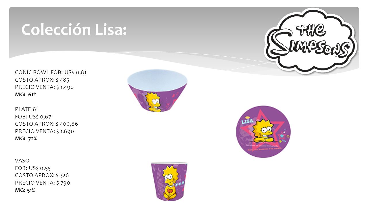 Colección Lisa: CONIC BOWL FOB: US$ 0,81 COSTO APROX: $ 485