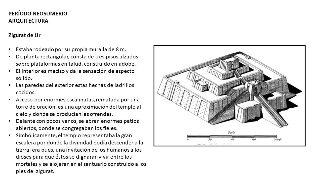 PERÍODO NEOSUMERIO ARQUITECTURA. Zigurat de Ur. Estaba rodeado por su propia muralla de 8 m.