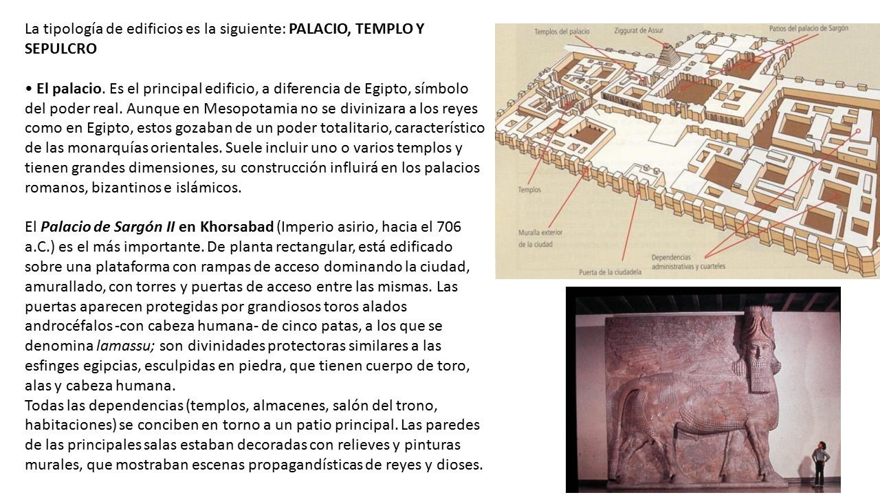 La tipología de edificios es la siguiente: PALACIO, TEMPLO Y SEPULCRO