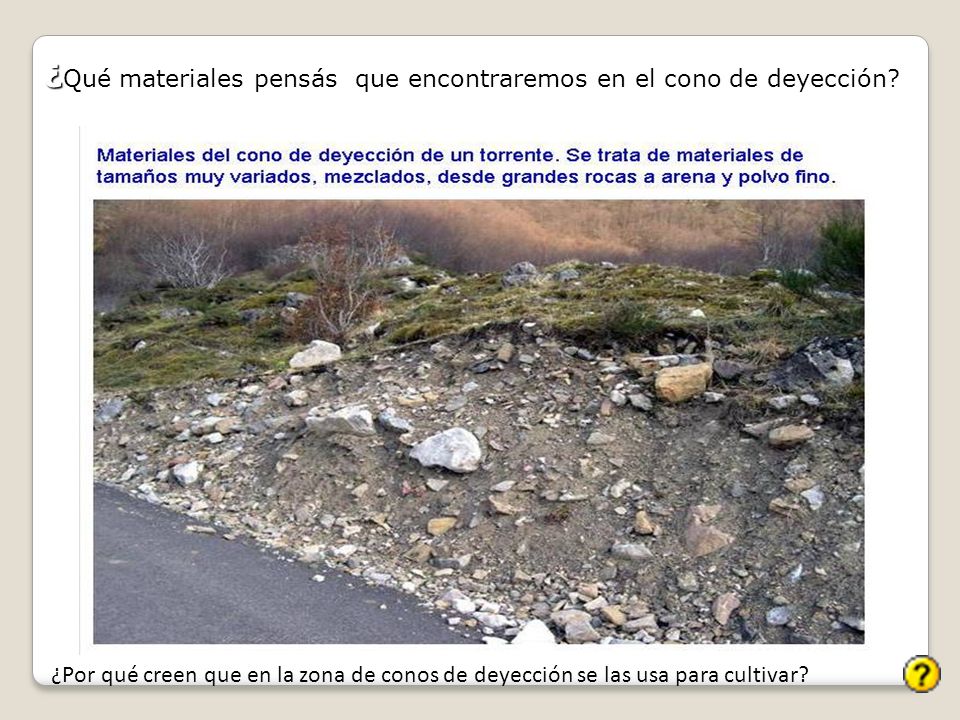¿Qué materiales pensás que encontraremos en el cono de deyección