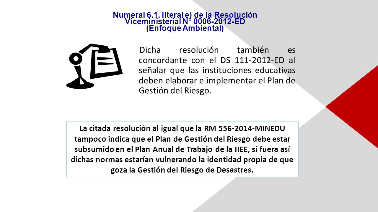 Numeral 6.1, literal e) de la Resolución Viceministerial N° ED (Enfoque Ambiental)