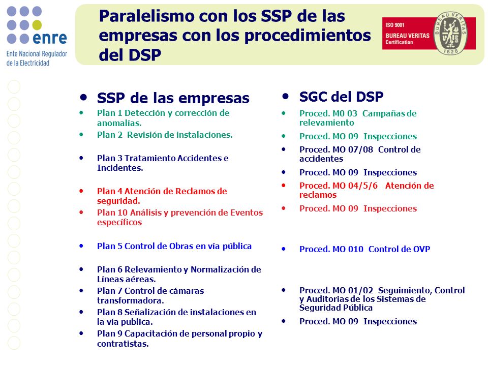 Paralelismo con los SSP de las empresas con los procedimientos del DSP