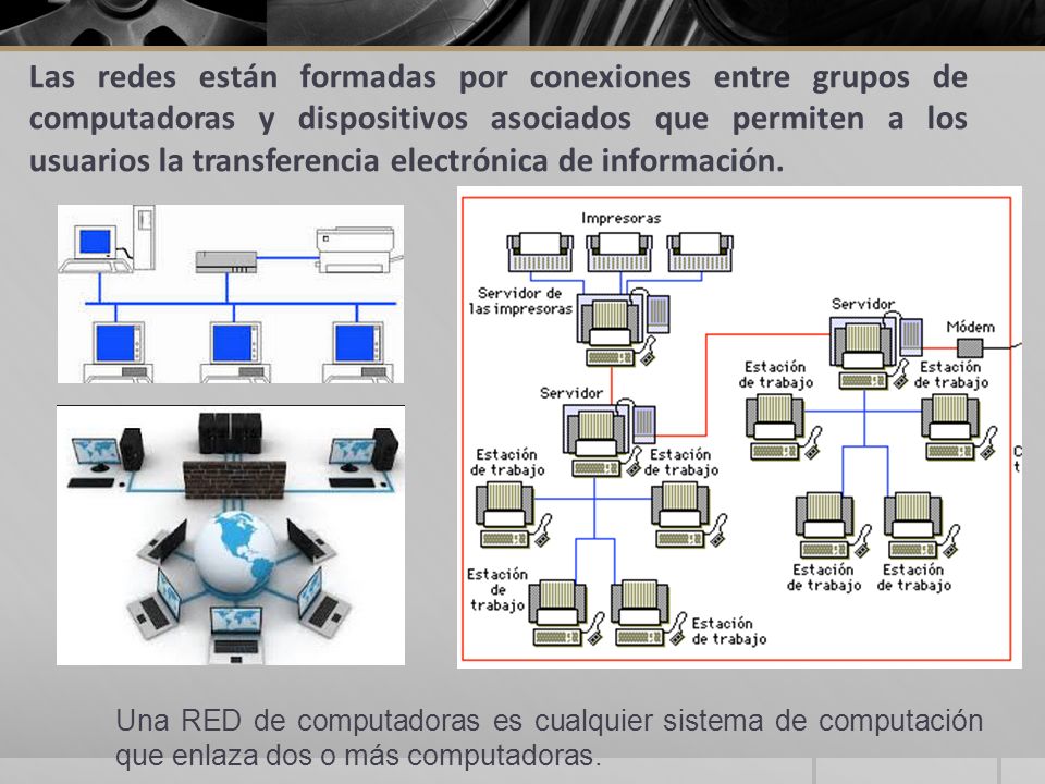 Las redes están formadas por conexiones entre grupos de computadoras y dispositivos asociados que permiten a los usuarios la transferencia electrónica de información.