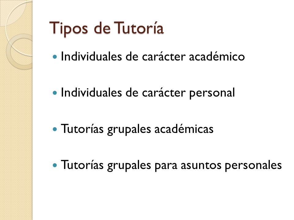 Tipos de Tutoría Individuales de carácter académico