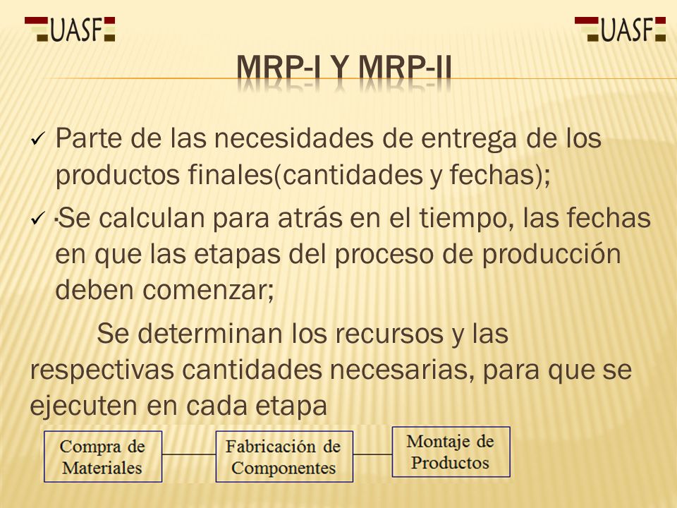 MRP-I y MRP-II Parte de las necesidades de entrega de los productos finales(cantidades y fechas);