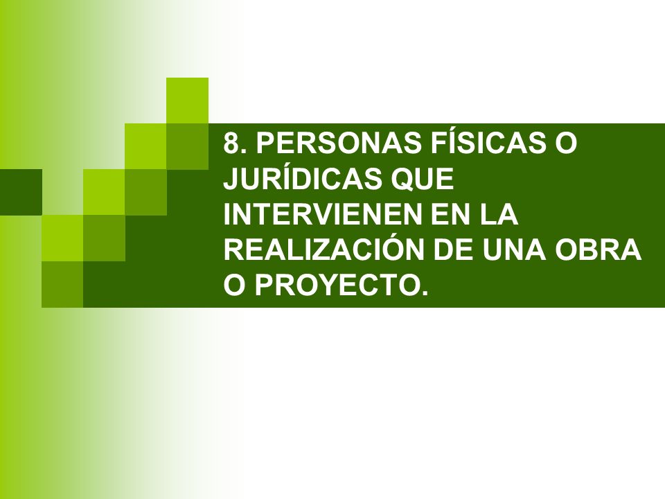 8. PERSONAS FÍSICAS O JURÍDICAS QUE INTERVIENEN EN LA REALIZACIÓN DE UNA OBRA O PROYECTO.