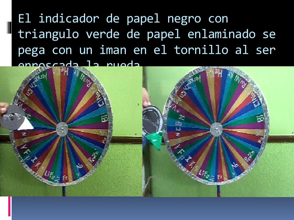 El indicador de papel negro con triangulo verde de papel enlaminado se pega con un iman en el tornillo al ser enroscada la rueda