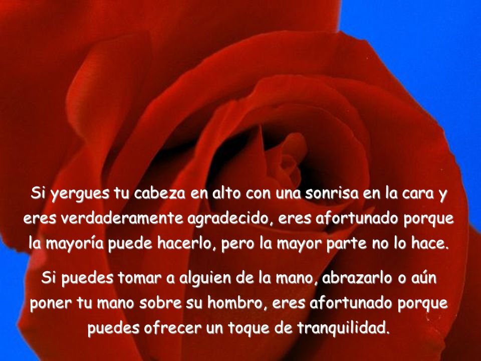Si yergues tu cabeza en alto con una sonrisa en la cara y eres verdaderamente agradecido, eres afortunado porque la mayoría puede hacerlo, pero la mayor parte no lo hace.