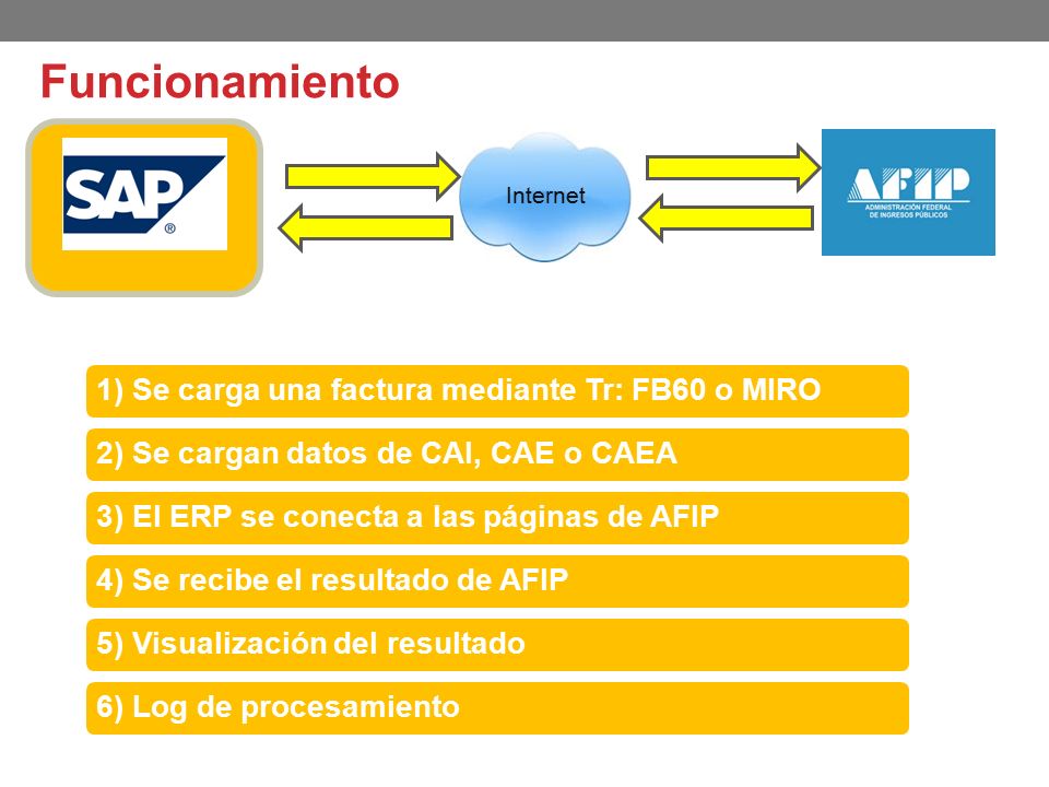Funcionamiento 1) Se carga una factura mediante Tr: FB60 o MIRO