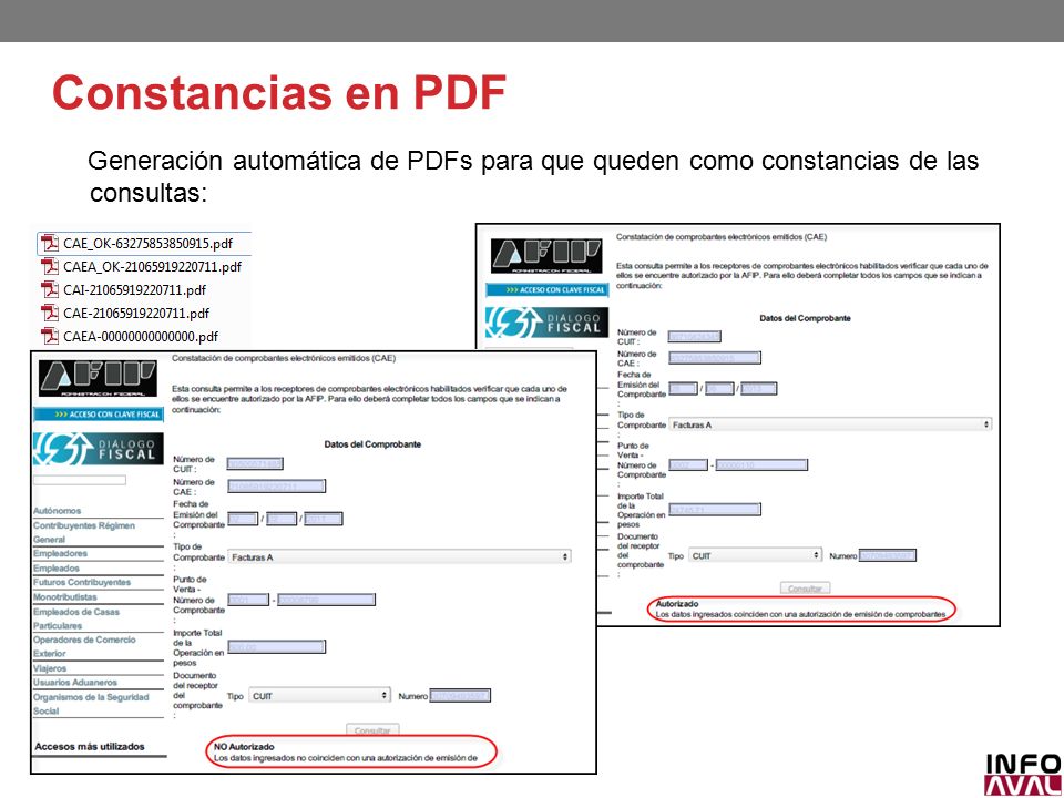 Constancias en PDF Generación automática de PDFs para que queden como constancias de las consultas: