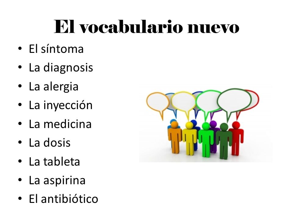 El vocabulario nuevo El síntoma La diagnosis La alergia La inyección