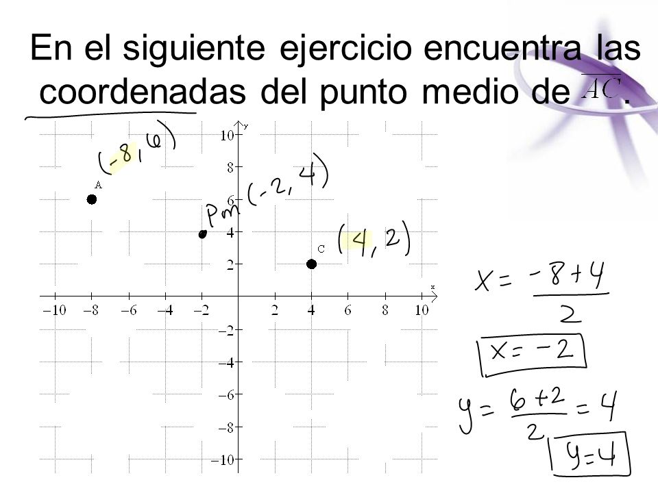 En el siguiente ejercicio encuentra las coordenadas del punto medio de .