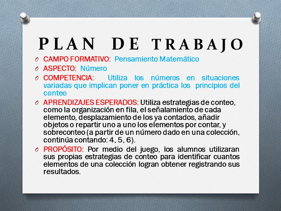 P L A N D E T R A B A J O CAMPO FORMATIVO: Pensamiento Matemático