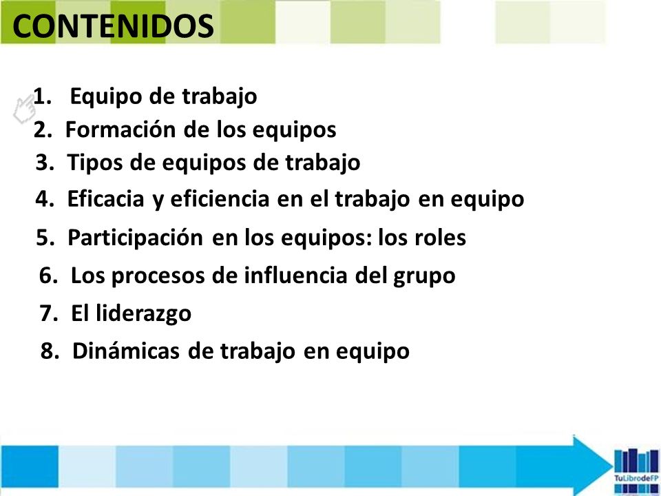 CONTENIDOS Equipo de trabajo 2. Formación de los equipos