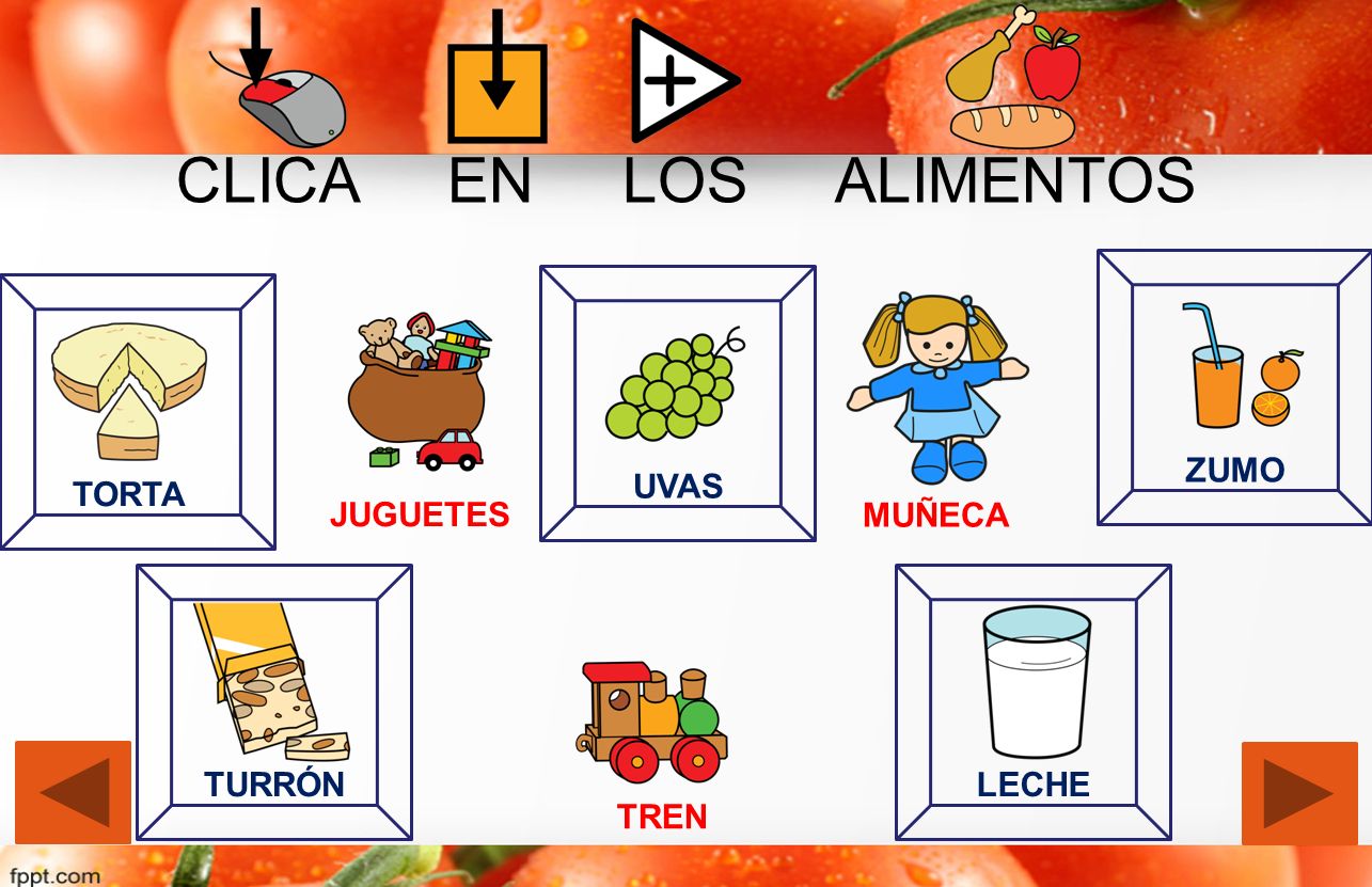 CLICA EN LOS ALIMENTOS ZUMO UVAS TORTA JUGUETES MUÑECA TURRÓN LECHE