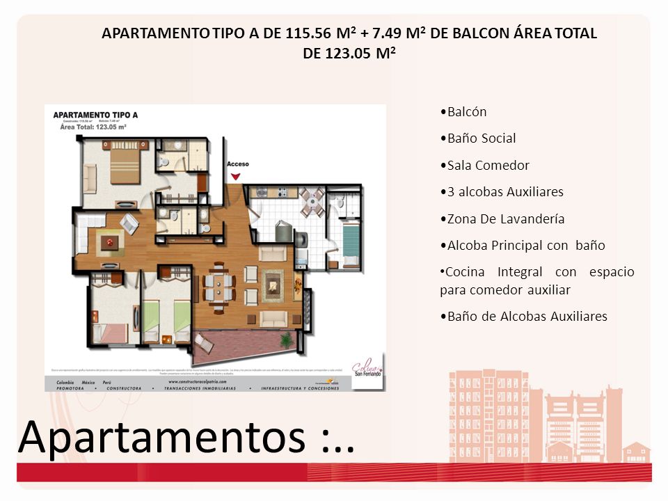 APARTAMENTO TIPO A DE M M2 DE BALCON ÁREA TOTAL DE M2